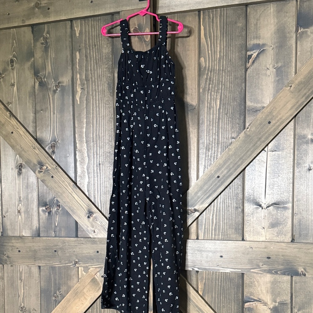 Kids Chic Black jumpsuit with White Floral Design